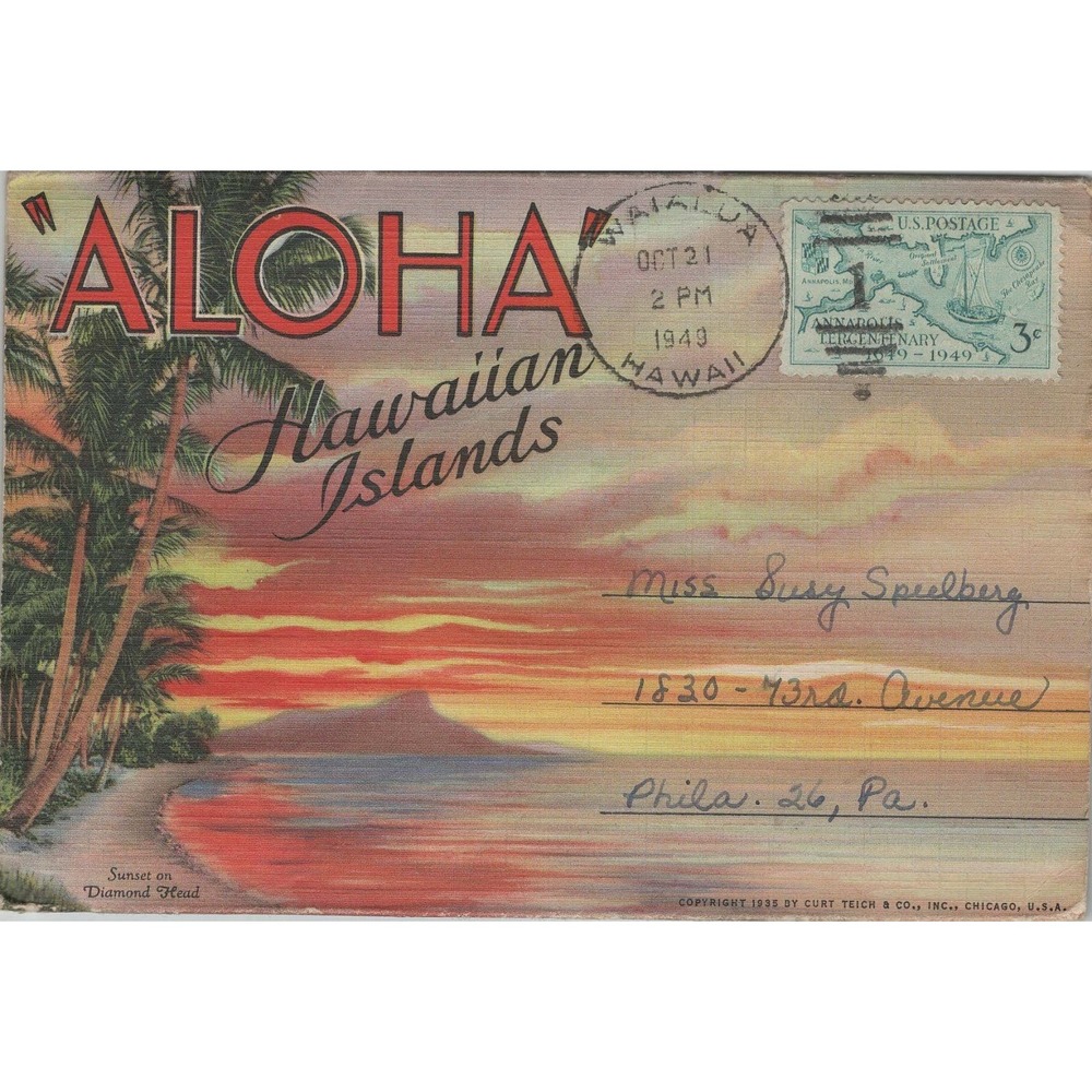 Aloha Hawaiian Islands Sunset Diamond Head Hawaii HI Linen Postcard Curt Teich - Picture 1 of 2